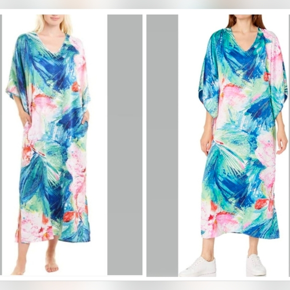 Natori Dresses & Skirts - NATORI PRIVATE LUXURIES PARADISE TROPICAL PALMS CAFTAN MAXI NIGHTGOWN LEISURE S